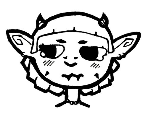 cute goblin in black and white