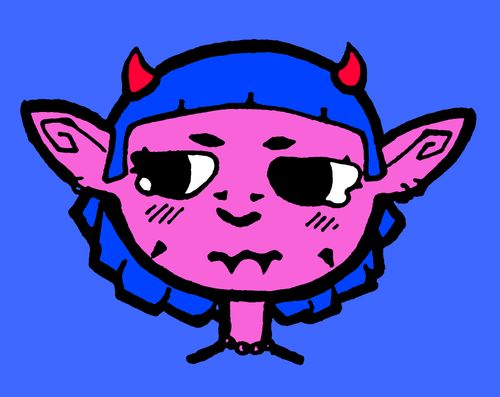 cute goblin in pink and blue